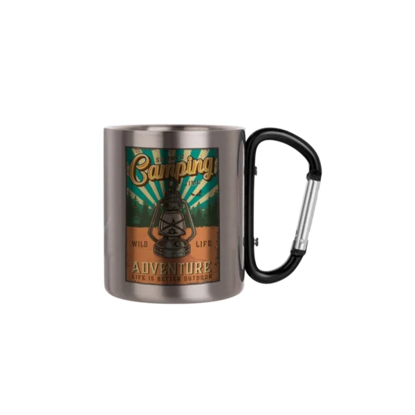 Sublimation Stainless Steel Mug 300ml Black Carabiner Handle- XP5716 - Image 2