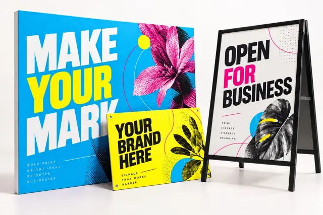 Printed signs and pavement sign mockups